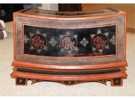 Vintage Nepal Hand Carved Painted Wooden Meditation Pillow Storage Box (w146)