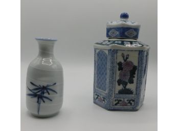 Lovely Ceramic Pressed Vase With Ceramic Jar With Lid (w117)