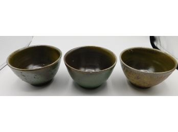 Stylish Set Of 3 Green Decorative Metal Bowls With Rough Texture (w067)