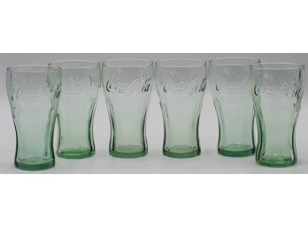 Set Of 6 Coco Cola Glasses 0.5L / Vintage Tin Georgia Green Glasses (068)