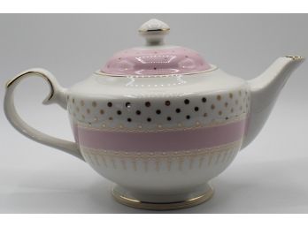 Grace's Teaware Teapot Light Pink, White & Gold Polka Dots & Accents(073)