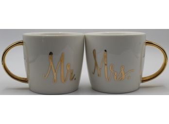 Slant Collections *14oz Mr. & Mrs. Ceramic Mug Set Of 2 * Gold Tone Trim * Hand Wash (069)