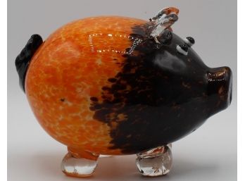 Lovely Hand Painted Orange & Black Glass Decorative Pig (066)