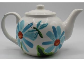 Burton & Burton Blue Flowers And Butterflies Hand Painted Teapot (072)