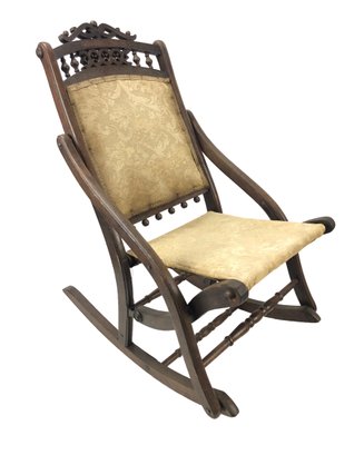 Antique Folding Hand Carved Wood Rocking Chair - #BR