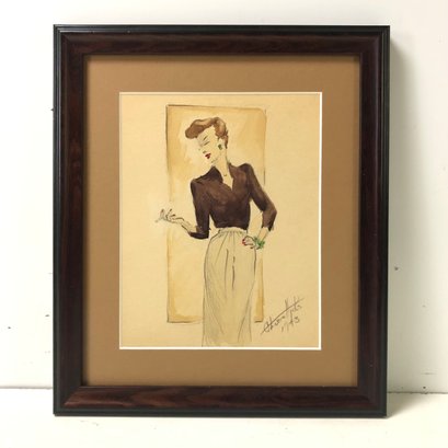 1943 Fashion Design Series Watercolor Painting, Gloria Hicks (American, 1916-) - #SW-3W