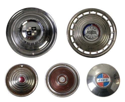 Collection Of Vintage Hub Caps: Chrysler, Ford Galaxie, Pontiac Catalina, Studebaker, Jeep - #S14-1