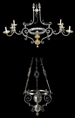 Nickel & Brass Finish 6-Light Chandelier & Electrified Hanging Lamp - #BR