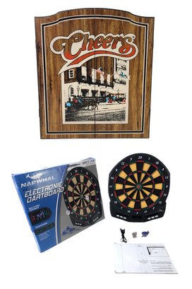 Vintage Cheers TV Show Dartboard Cabinet & Narwhal Electronic Dartboard - #S2-2