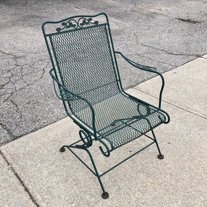 Vintage Green Wrought Iron Patio Coil Spring Chair - #BOB