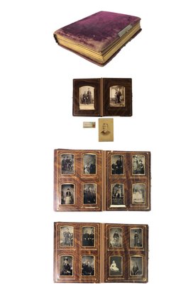 Antique Victorian Photo Album With Cabinet Cards & Tin Types - #S16-3