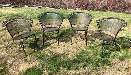 Mid-Century Russell Woodard Style Barrel Back Wrought Iron Patio Chairs (Set Of 4) - #BOB