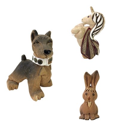 Artesania Rinconada Enameled Earthenware Ceramic Unicorn, Dog & Rabbit Figurines - #FS-3