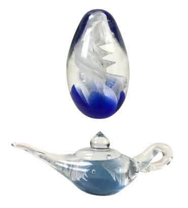 Hand Blown Genie Lamp & Swirl Glass Paperweights - #FS-7