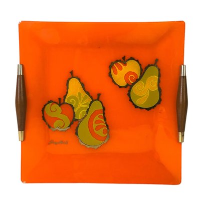 Mid-Century Modern Georges Briard Orange Glass Serving Tray - #S3-4