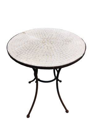White Mosaic & Wrought Iron Outdoor Table - #RSOB