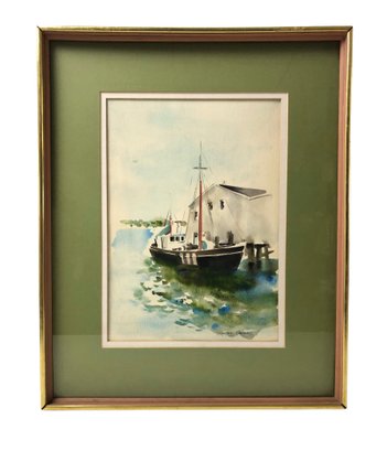 Sailboat Harbor Watercolor Painting, Lawrence H. Darrow, (American 1926-2014) - #2