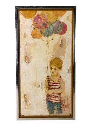 Boy With Balloons Oil On Canvas Painting, William Ray McCauley (American 1931-1989) - #RBW-W