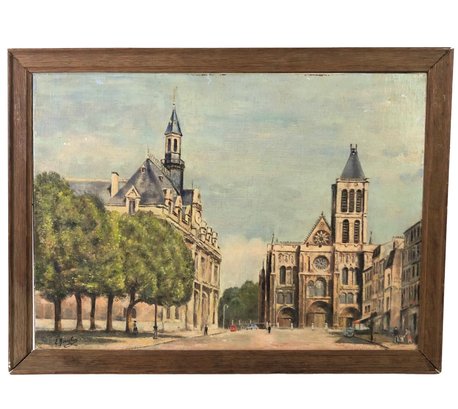 1974 Basilique & Hotel De Ville St. Denis Oil On Canvas Painting, Signed - #SW-10