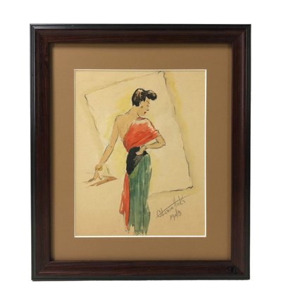 1943 Fashion Design Series Watercolor Painting, Gloria Hicks (American, 1916-) - #SW-6W