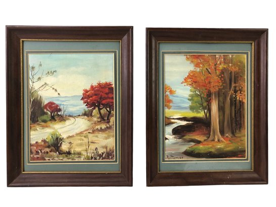 1964 Signed Autumn Landscape Oil On Board Paintings - #S12-3