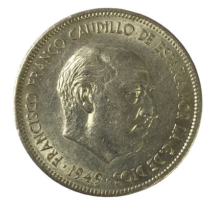 1949 Francisco Franco Spain Five Pesetas Coin - #JC-B