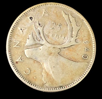 1940 Canada Silver 25 Cent Coin - #JC-B26