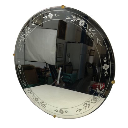 Beveled Round Floral Etched Wall Mirror - #SW-1