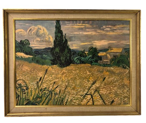Champ De Ble Vert Avec Cypres Frame Art Print By Vincent Van Gogh - #B2