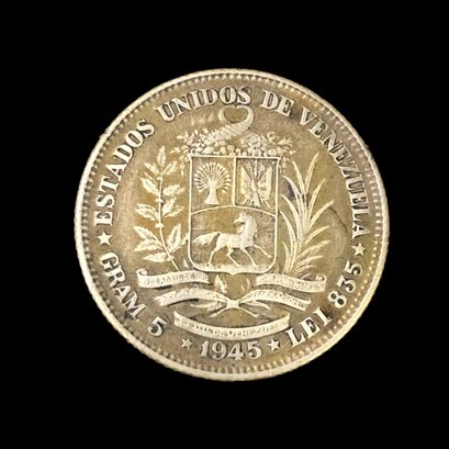 1945 Venezuela 1 Bolivar Silver Coin - #JC-B16