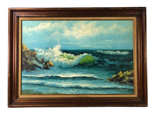 Coastal Landscape Oil On Canvas Painting, Signed C. Stratton - #QS
