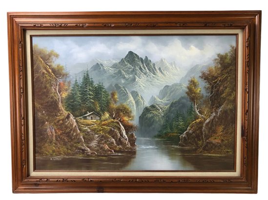 Mountain Landscape Oil On Canvas Painting, Signed R. Boren - #SW-8