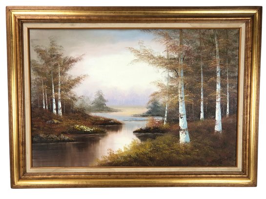 White Birch Landscape Oil On Canvas Painting, Signed - #SW-8