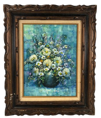 Floral Still Life Oil On Canvas Painting, Signed - #A8
