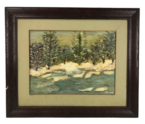 Winter Landscape Oil On Board Painting, Signed - #A2