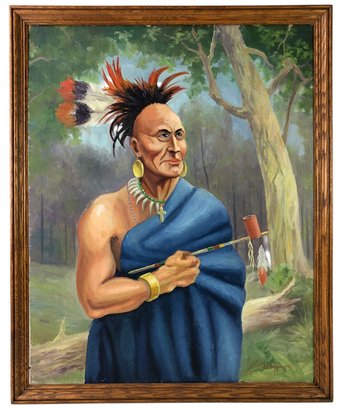 1931 Native American Portrait Oil On Board Painting, Signed A.E. Tripp - #S12-F