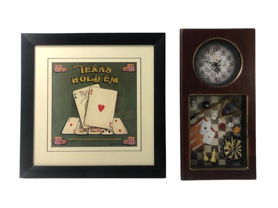 'Texas Hold Em' Framed Print By Gregory Gorham & Shadow Box Wall Clock - #S6-1