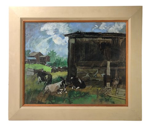 1962 Dairy Farm Landscape Acrylic On Board Painting, Signed - #RBW-W