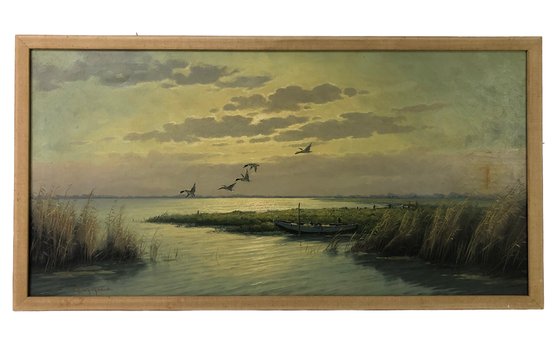 Mallards Over Marshland Oil On Canvas Painting, Herman J. Wyngaard (Netherlands, 1922-2012) - #SW-6