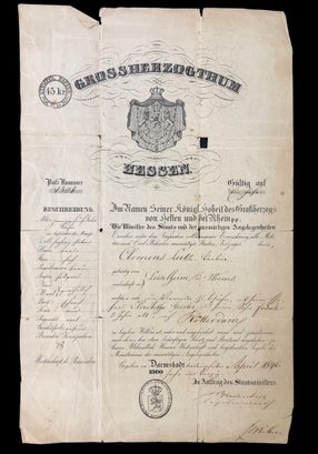 1846 Grand Duchy Of Upper Hessen (German) Passport - #S1-1
