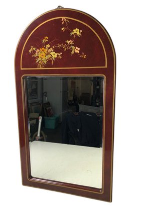 Chinese Lacquered Wall Mirror With Hand Painted Floral Design - #SW-5