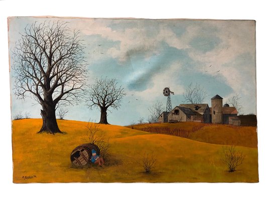 1974 Rural Farmstead Landscape Oil On Canvas Painting, Signed A. Kovacs - #SW-6