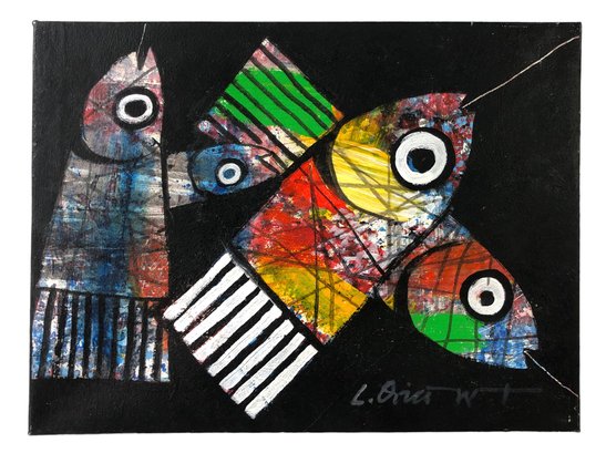 Abstract Fish Oil On Canvas Painting, Luis Oviedo Weber (Dominican Republic, B. 1949) - #S12-2