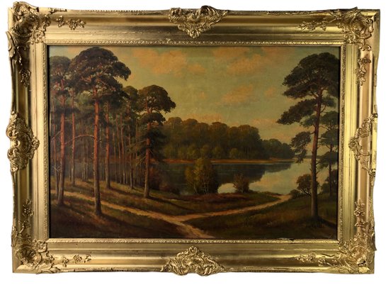 American River Landscape Oil On Canvas Painting, Signed - #SW-6