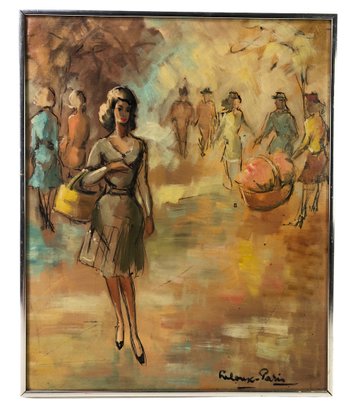 Urban French Fashion Oil On Canvas Painting (Circa 1950s) - #A10