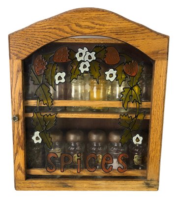 Vintage Stained Glass & Wood Spice Cabinet By Jay Imports Inc. - #S14-3