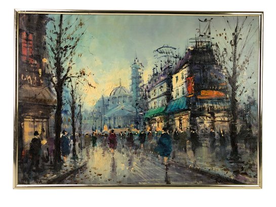 Urban French Impressionist Oil On Canvas Painting, Signed Rodin - #B3