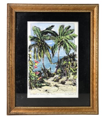 'Coco Palms In Wailua Kauai' Ink & Watercolor By Ales Sedlacek (czech-American, B. 1947) - #R3