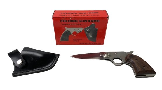 Fury Folding Knife With Leather Sheath - #S19-3