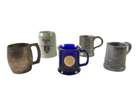 Collection Of Beer Mugs: English Pewter, Pres. Ronald Reagan, Coors (Germany) & More - #S4-2